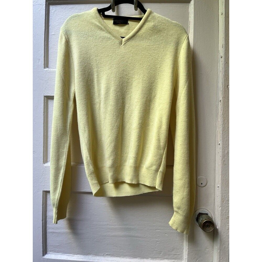 Vtg 60s Grandpacore Wool Sweater Sz S Yellow Preppy Mod Retro Golf Vneck USA